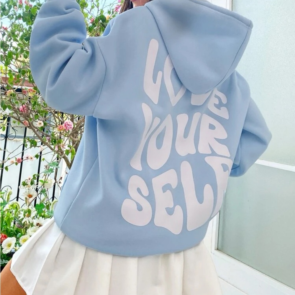 Love yourself blue hoodie